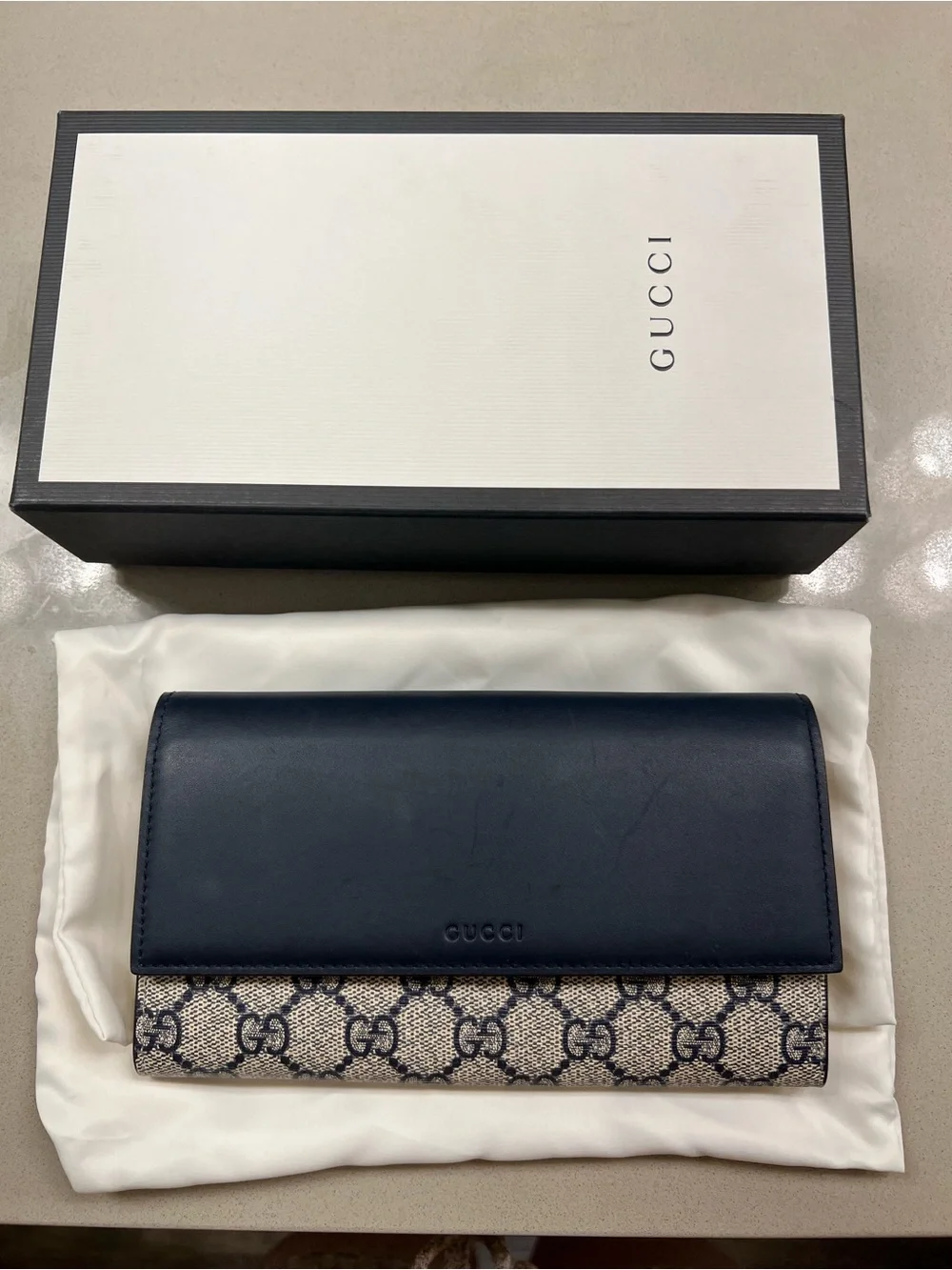 Gucci Navy, Red and Beige GG Supreme Top Handle Satchel and Wallet